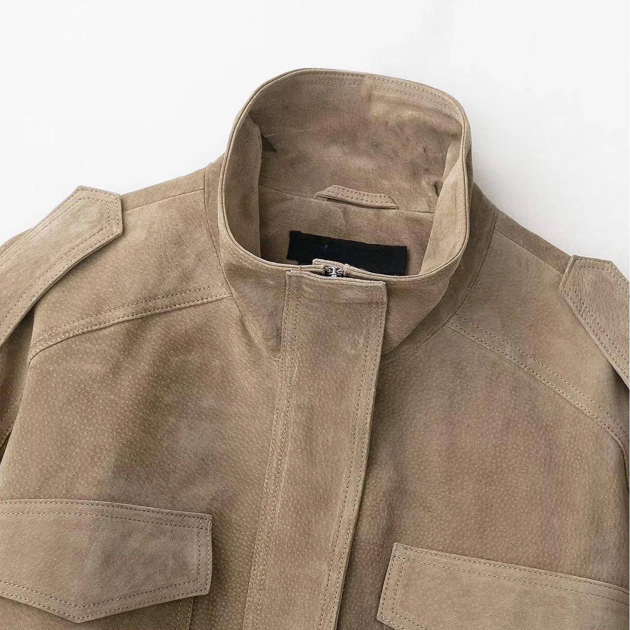 جاكيت نسائي أنيق من الجلد المخملي بتصميم فضفاض وألوان أحادية، إصدار جديد للخريف بياقة عالية وجيوب، مناسب للعمل #3