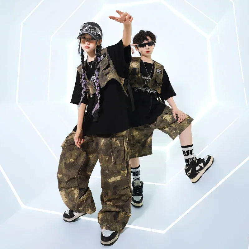 Hip Hop Jungen T-shirt Camouflage Cargo-Shorts Mädchen Kühlen Crop Top Streetwear Kinder Street Dance Hosen Kostüme Kind Jazz Kleidung