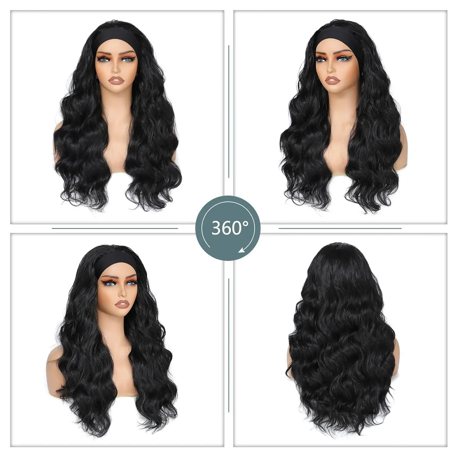 شعر مستعار طويل مموج عقال للنساء شعر مستعار اصطناعي أسود مع شعر مستعار بني أشقر تسليط الضوء على عقال الباروكات وضعه والذهاب بدون صمغ