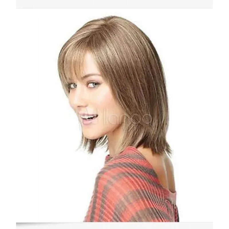 Fixsf41short Health مستقيم تأثيري براون مزيج أزياء الشعر المستعار للنساء شعر مستعار #2