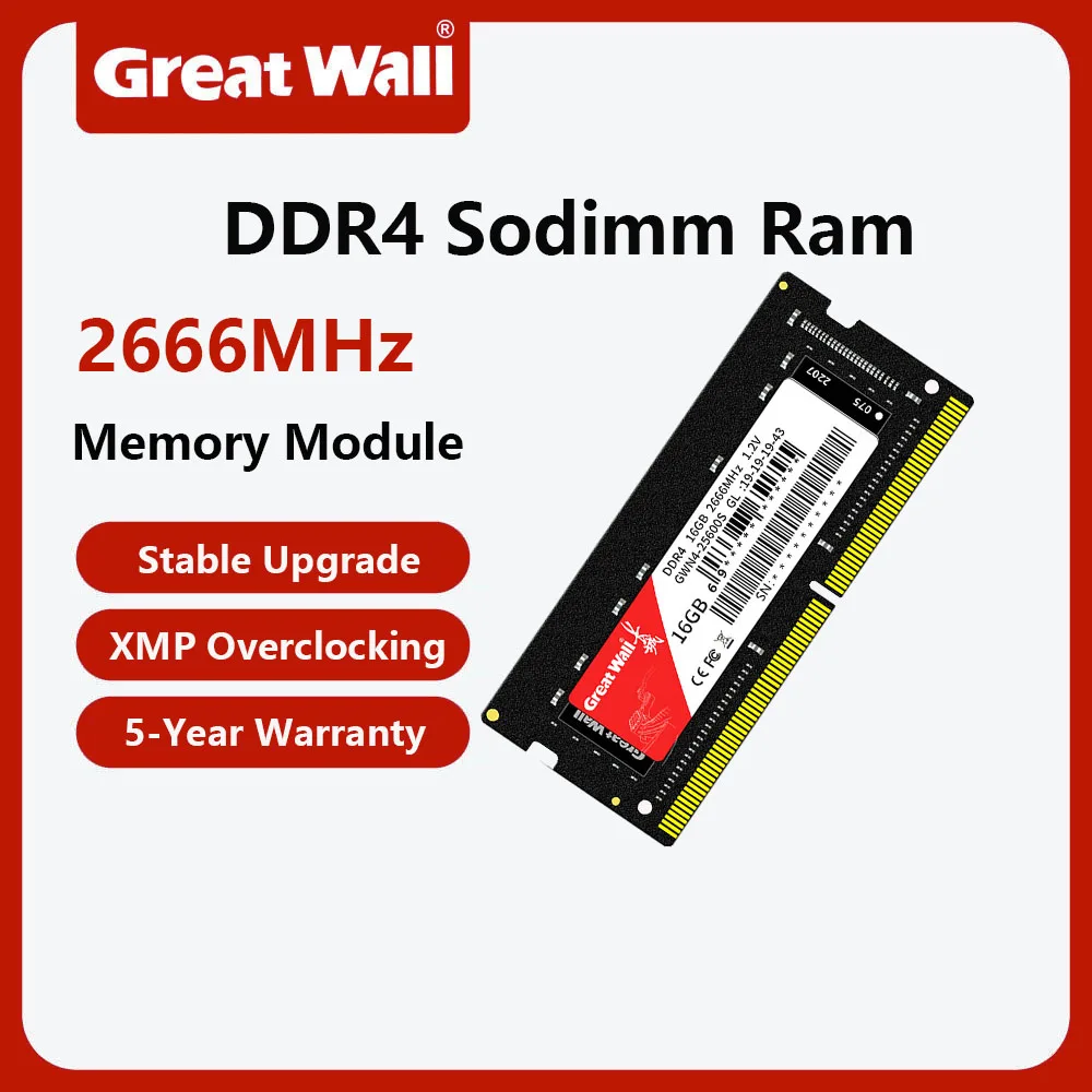 

Память Great Wall DDR4 RAM 8 ГБ 16 ГБ 3200 МГц 2666 МГц Память для ноутбука SO-DIMM PC4-25600 260-контактная оперативная память для ноутбука Memoria для ноутбука