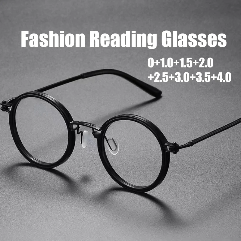 

Men Women Round Frame Reading Glasses Retro Vintage Anti Blue Light Eyewear Classic HD Lens Presbyopia Eyeglasses 0 To +4.0