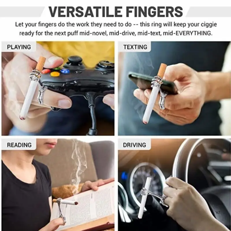 Skeleton Ring Cigarette Holder Hand Bone Cigarette Holder Portable Auxiliary Cigarette Holder Ring Smoking Accessories Cool Gift