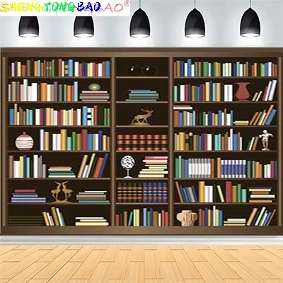 Bookshelf Photography Backdrops Props Library Furniture Bookcase Portrait Meeting Office Live Streaming Background JS-05