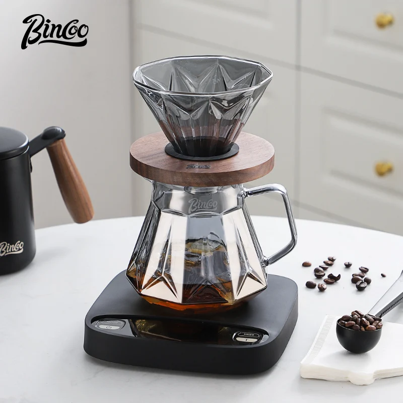 Bincoo Espresso Glass Carafe Coffee Pot Pour Over Coffee Filter Kettle - 400ml 600ml Diamond Glass Coffee Sharing Pot