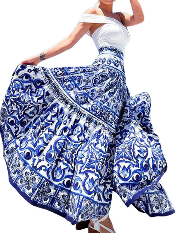 Falda midi de playa con estampado de moda para mujer, primavera 2025, estilo urbano para vacaciones al aire libre, falda líne...