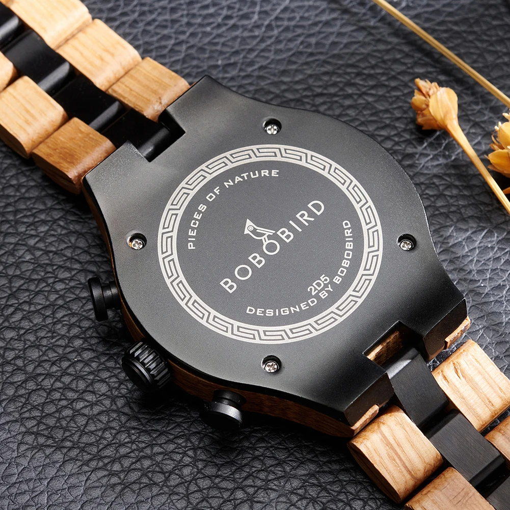 Reloj de madera personalizado para hombre, cronógrafo de lujo, reloj de pulsera deportivo de cuarzo, relojes de madera de nogal BOBO BIRD para hombre, triangulación de envíos
