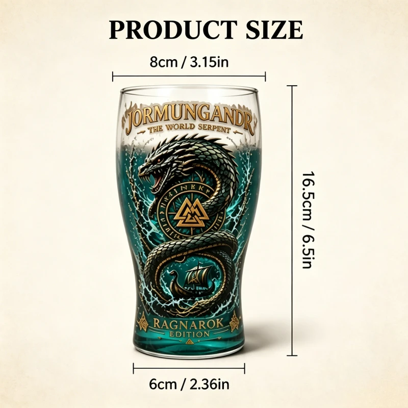 Norse Mythology Jormungandr World Serpent Glass Cup Viking Ragnarok Beer Mug Gothic Drinkware for Men Collectible