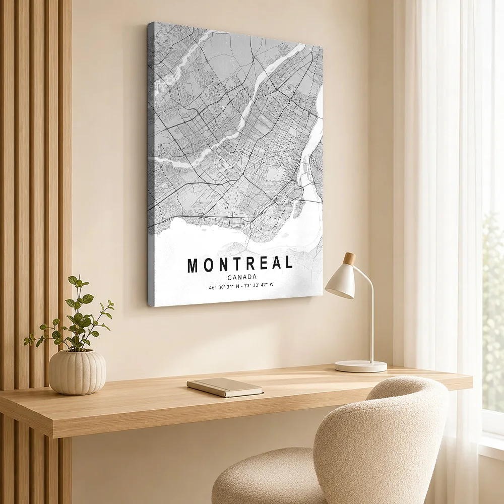 Montreal City Map Gallery Wrapped Canvas Print Customized Photo Detailed Urban Cartography Wall Art For Study Room Birthday Gift