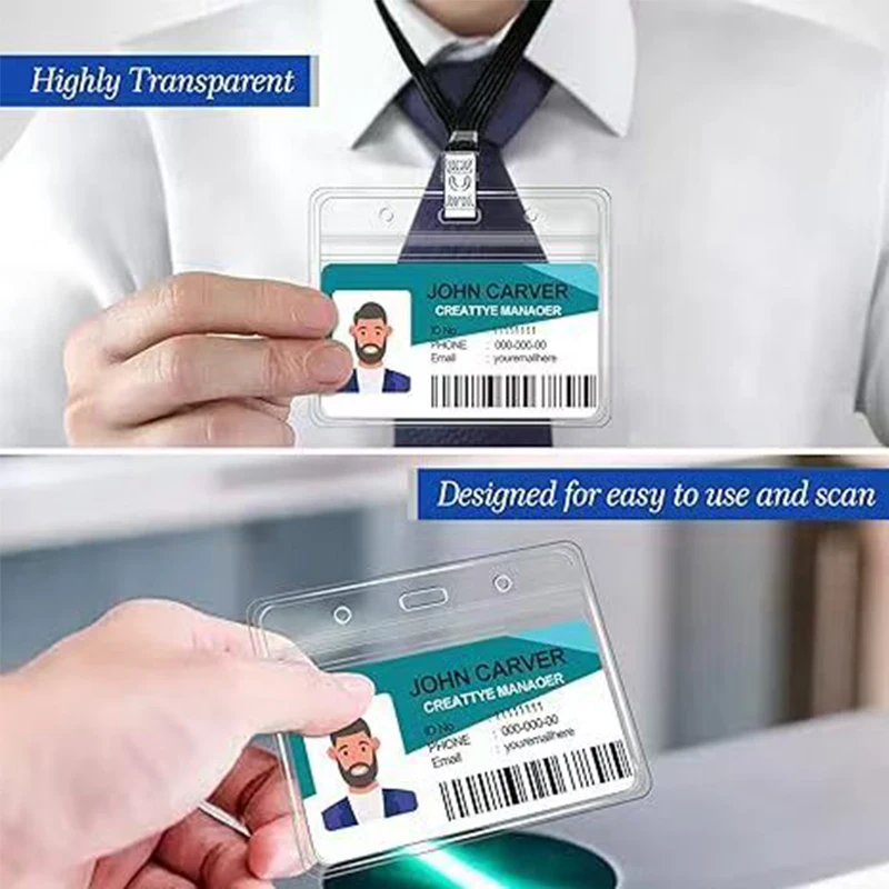 10 ชุดโปร่งใสผู้ถือบัตรคลิปโลหะเชือก ID Tag Badge จัดเก็บพนักงาน Pass Work Card Case กันน้ํา