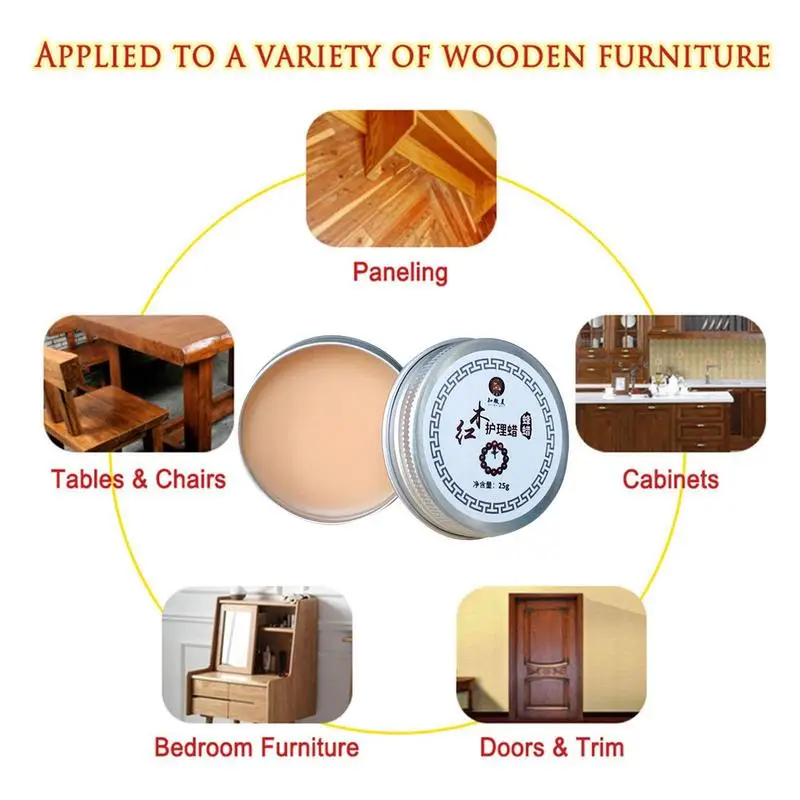 Cera de madera para muebles, 25g, cera de abejas multiusos, condimento de madera, restaurador de pulido, cuidado del esmalte para protección de muebles del hogar