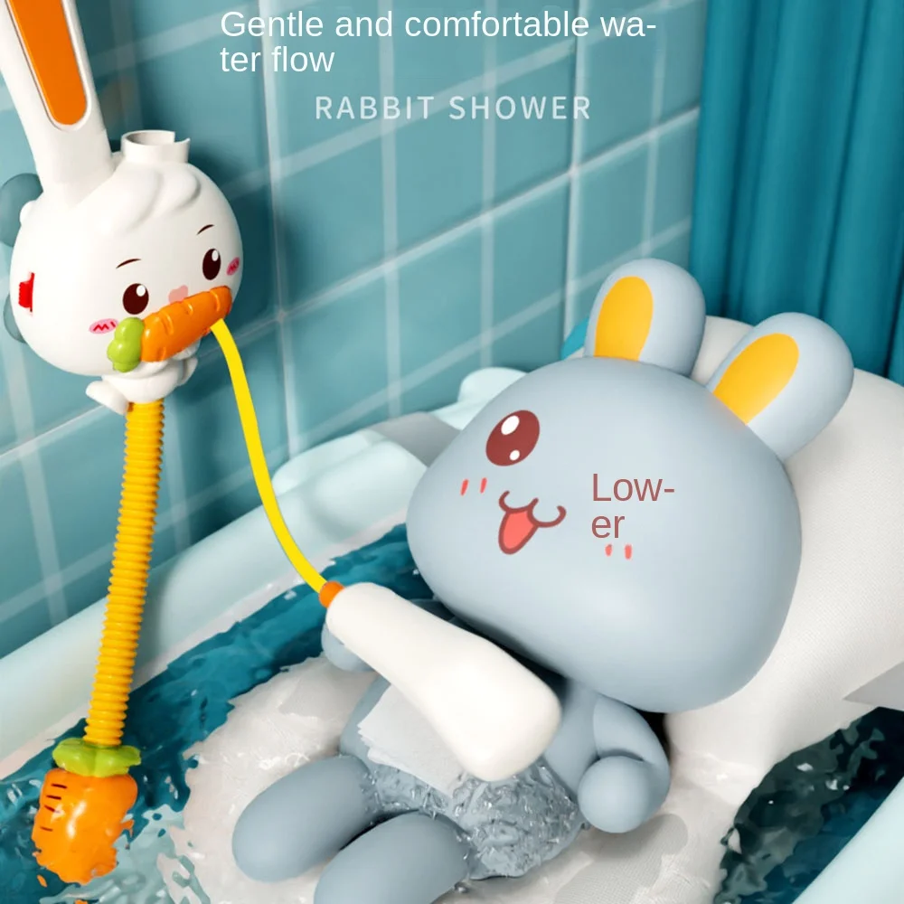 Brinquedo de chuveiro de coelho infantil removível com cabeças de chuveiro retrátil brinquedo de spray de água elétrico para bebê 3 modos de spray à prova d'água