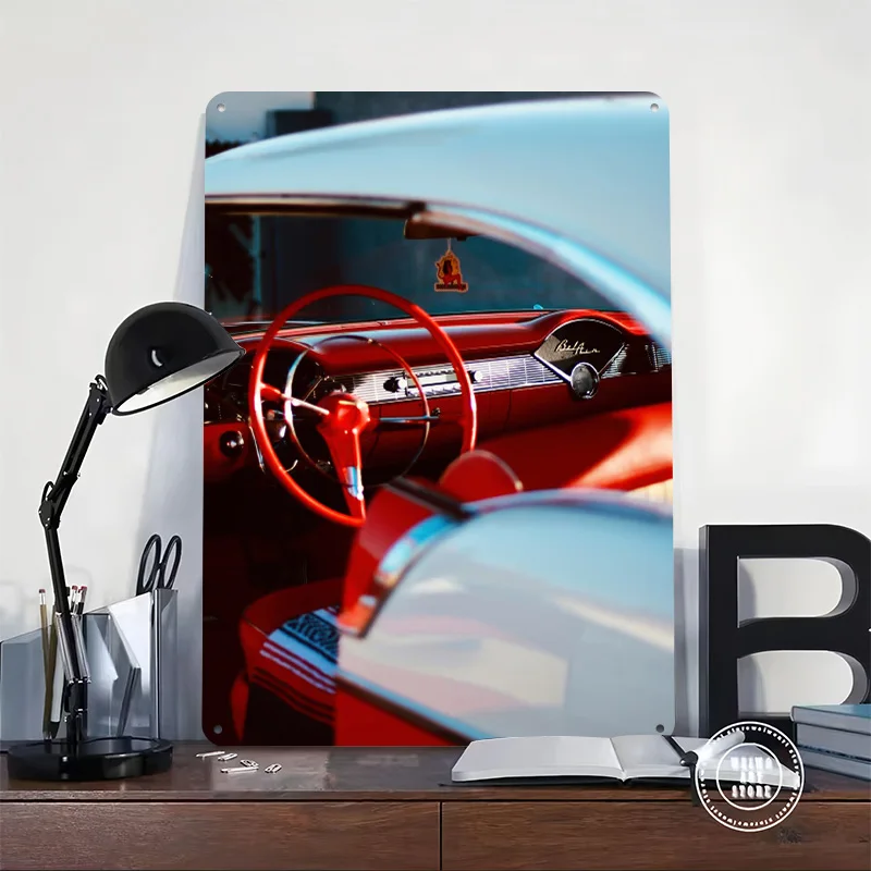 Classic Interior: Red and White Car Poster Customized Vintage Metal Signs Wall Art Retro Tin Plaque for Fans Coffee Bar Man Cave