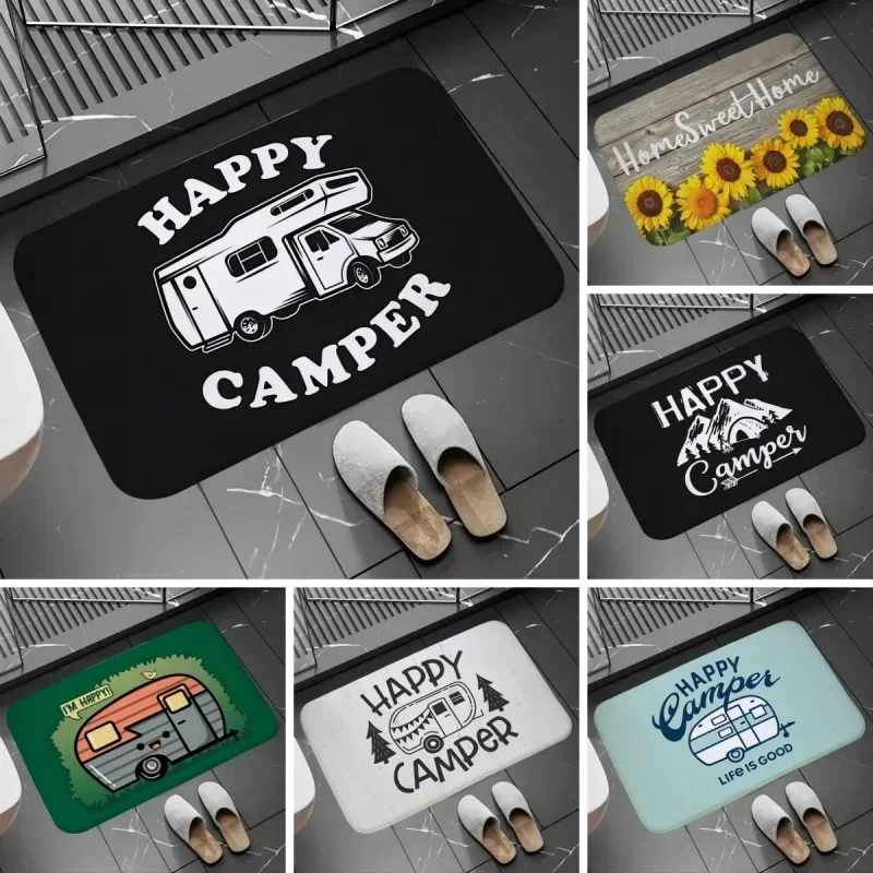 Happy Campers Welcome Mat decorazione del pavimento tappeto antiscivolo facile da pulire tappeto soggiorno Home Office zerbini lavabili