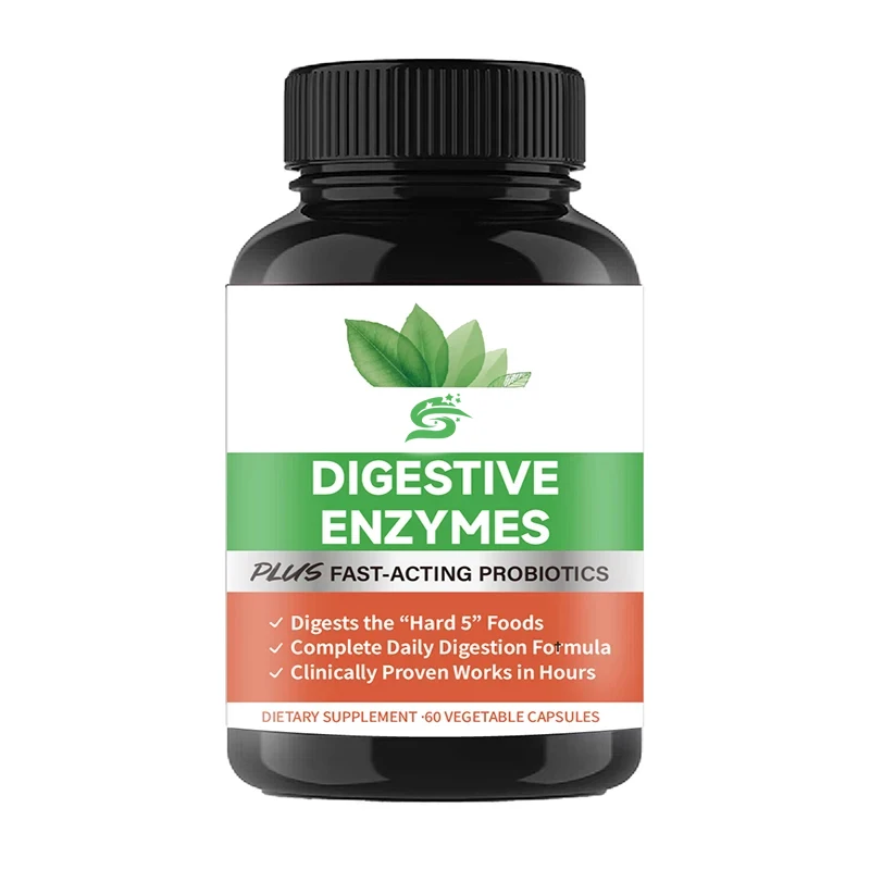 60 Capsules Of Digestive Enzymes - Various Enzymes Containing Probiotics And Prebiotics, Digestive And Relief Of Bloating