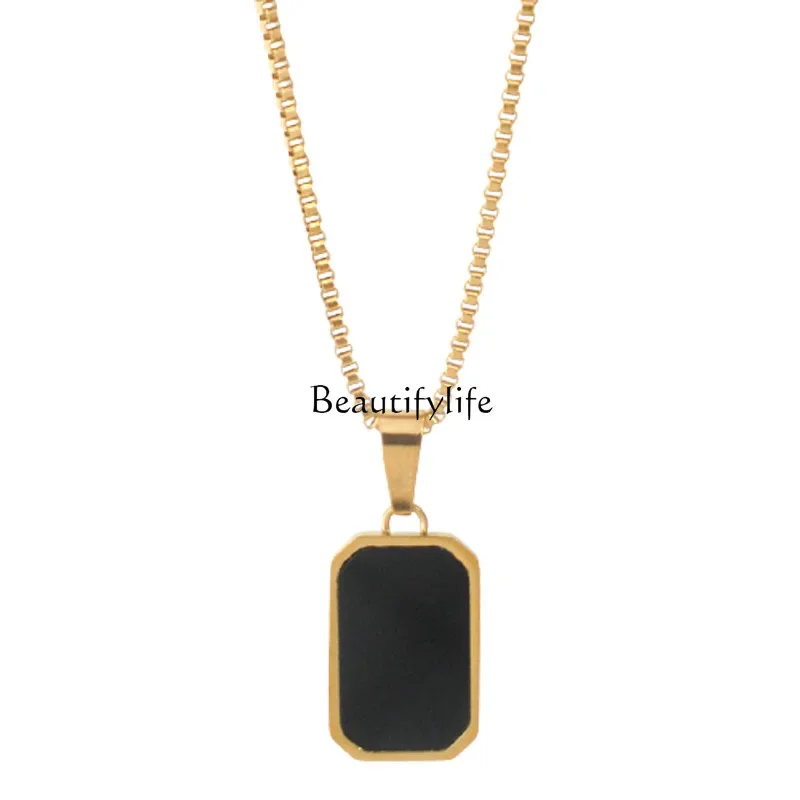 

Trendy gold square black shell titanium steel clavicle accessories do not fade jewelry