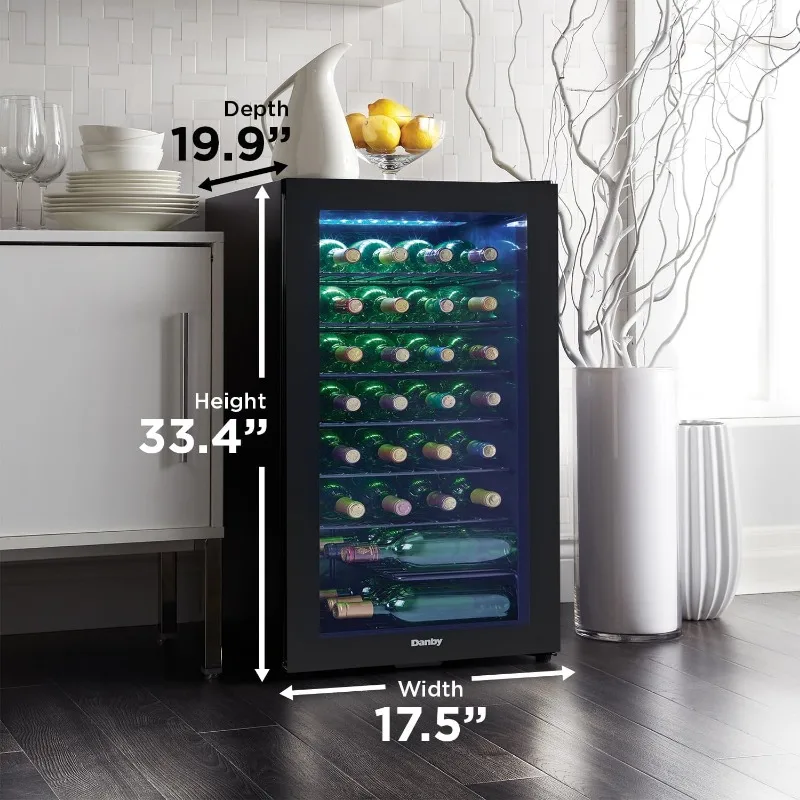 6 3.3 Cu. Ft. Free Standing Wine Cooler, Holds 36 Bottles, Single Zone Drinks Fridge with Glass Door-Beverage Chiller