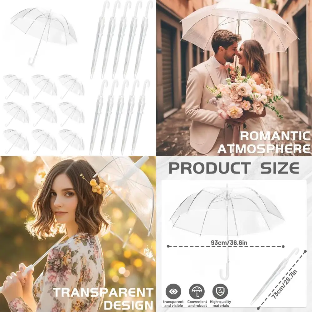 

Bulk Clear Transparent Umbrellas for Weddings, Windproof Large Outdoor Event Umbrellas, Wedding Supplies for Clear Weather Prote