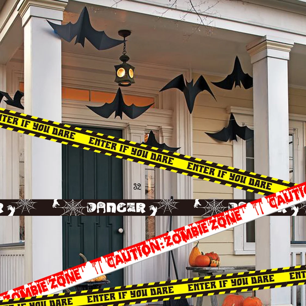 2pcs Zombie Danger Warnings Tape Halloween Green Caution Fright Tape For Home Garden Halloween Party Decoration 7.6cmx5m