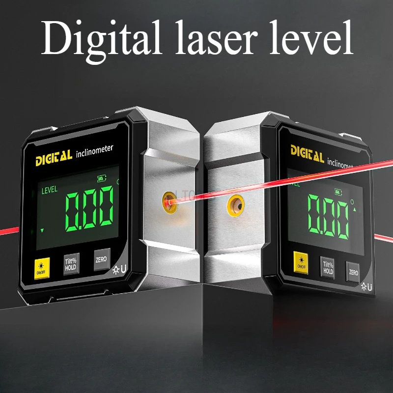Inclinometer 4-Sided Magnetic Dual-Laser Tilt Meter Compact Slope Measurement Angle Ruler with Laser Alignment for Construction