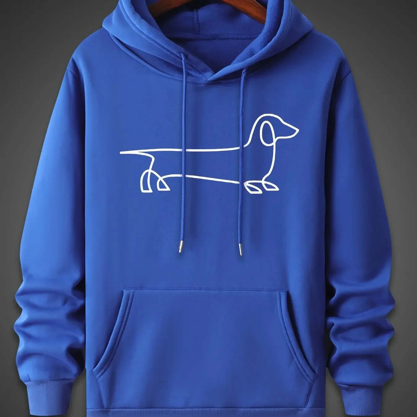 Autumn and winter minimalist line dog print casual and fashionable kangaroo pocket hoodie, suitable for both men and women