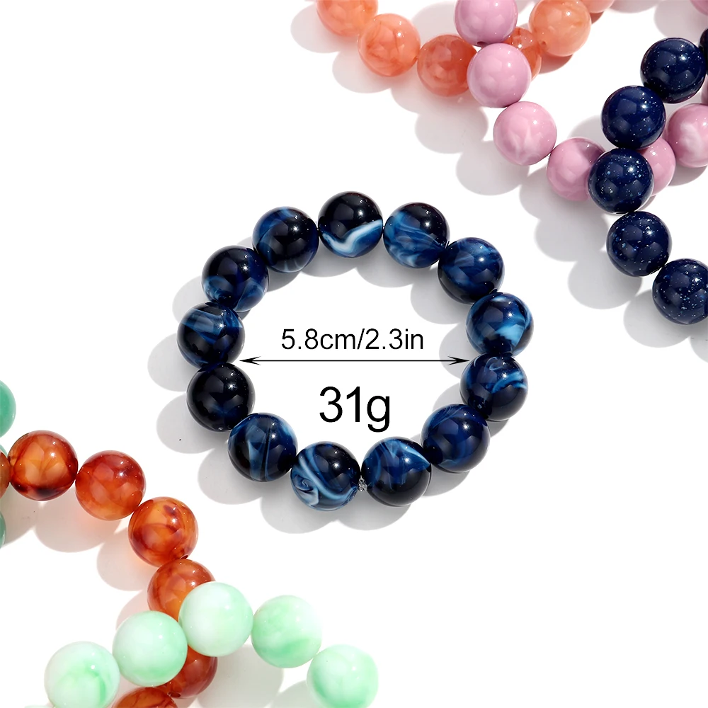 Böhmische Acryl-Armbänder mit bunten, marmorierten, elastischen, runden Perlen, trendige, geometrische, stapelbare Armreifen, Schmuck für Damen – Detail 2