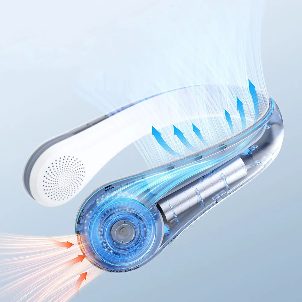 휴대용 블레이드리스 행잉 넥 선풍기, 4000mAh 배터리, USB 충전식 에어 쿨러, 냉동 전기 선풍기 환풍기 