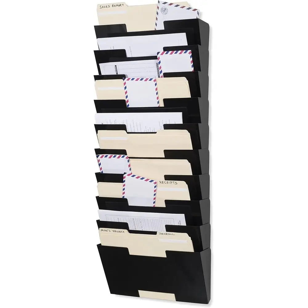 

10-уровневый настенный органайзер для файлов и документов, металлическая черная подставка для организации и хранения в офисе