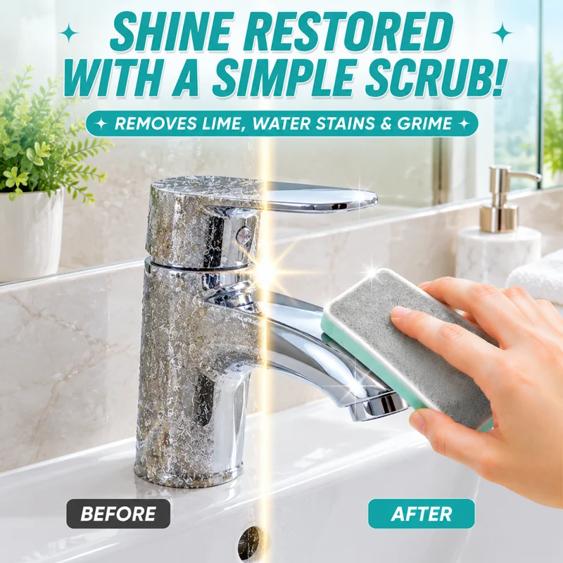 Bathroom Hard Water Limescale Remover Cleaning Sponge Streak-Free Magic Eraser Pad for Shower Screen Glass Mirror Window Tile