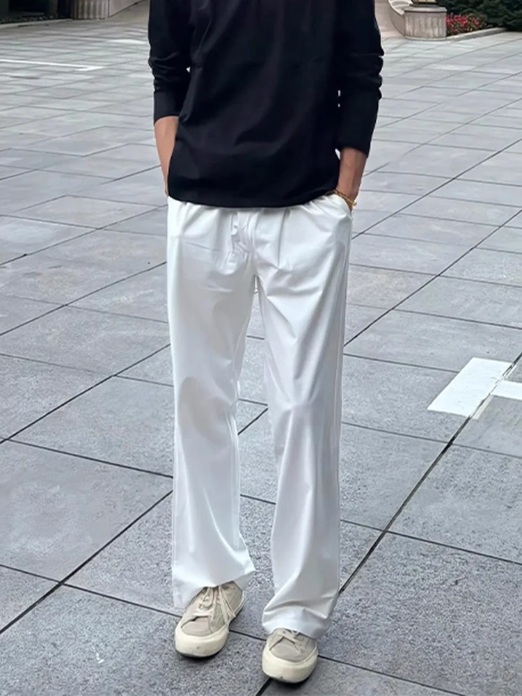 

White Naples Men's Straight Leg Casual Pants CleanFit Slimming Loose Fit Autumn Wear Polyester Fiber Non-Ironed Straight Tube