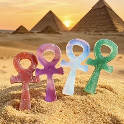 1pc Natural Crystal Anka Cross Carving, Egyptian Symbol Crafts, Protect Key Life Pendant Gemstone Witchcraft Decor, No Hole