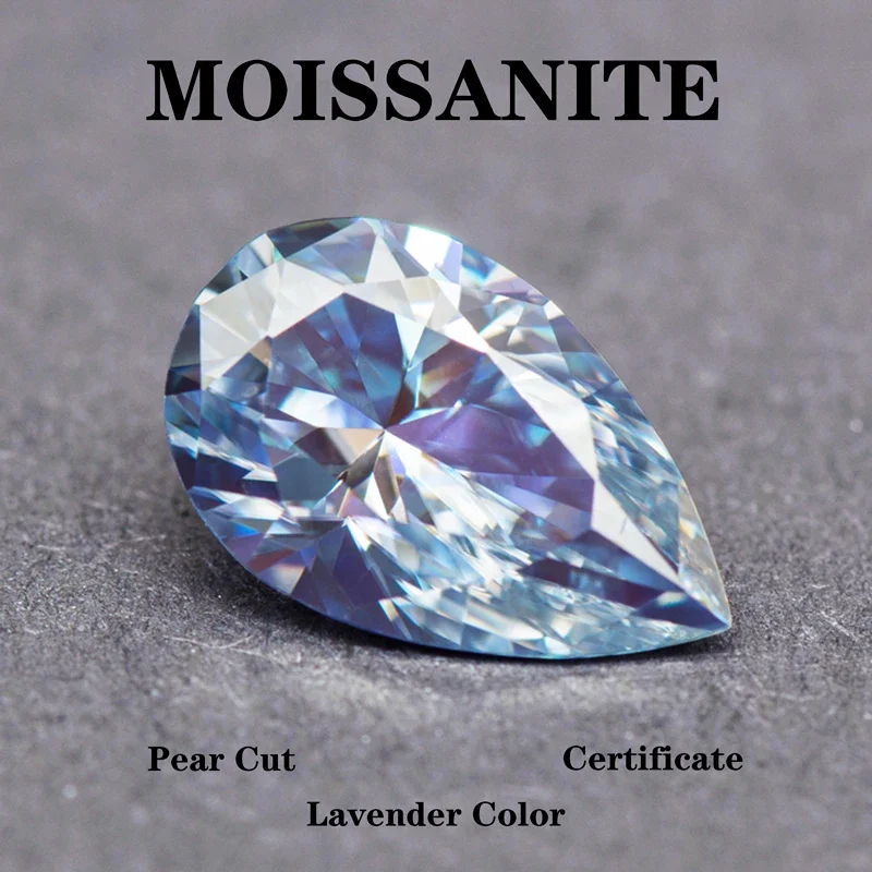 

Moissanite Stone Pear Cut Lavender Color Charms Gemstone Advanced Extremely Shiny Jewelry Ring Earrings Making with Certificate