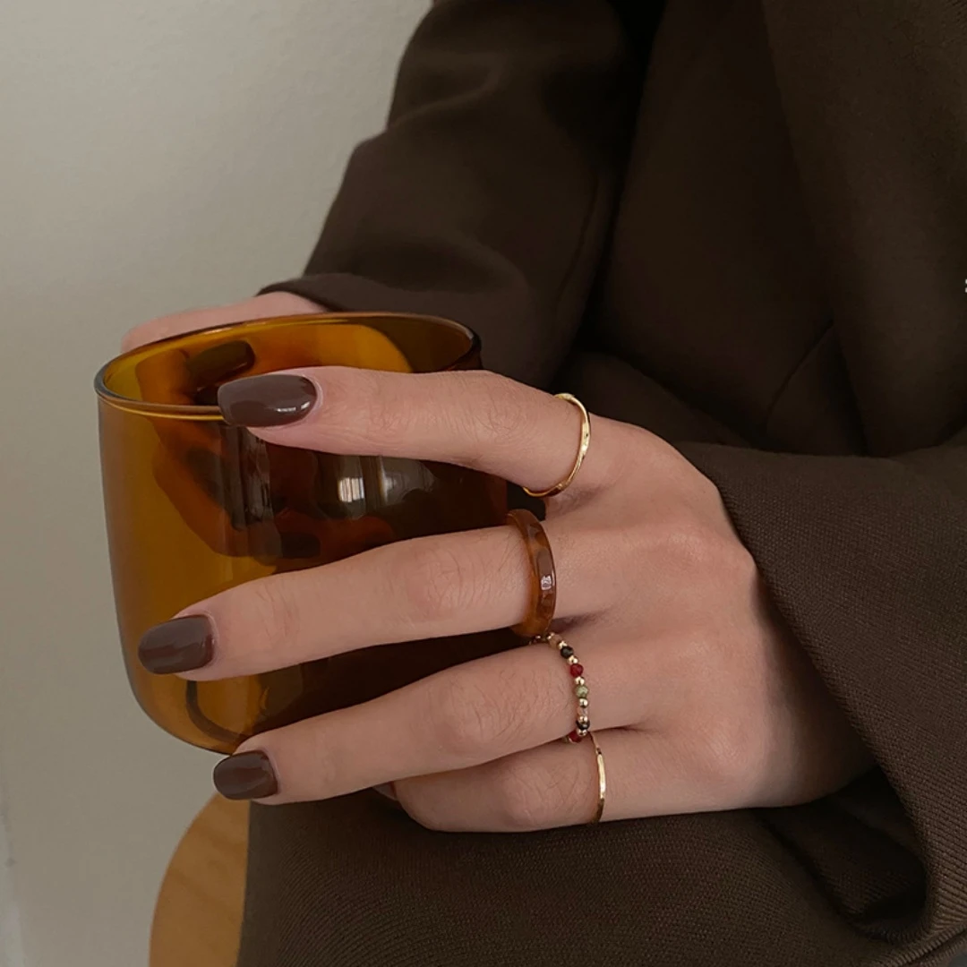 4Pcs Resin Metal Irregular Lines Rings Set For Women Trendy Geometric Bead Knuckle Joint Crystal Beaded Elastic Jewelry Gift