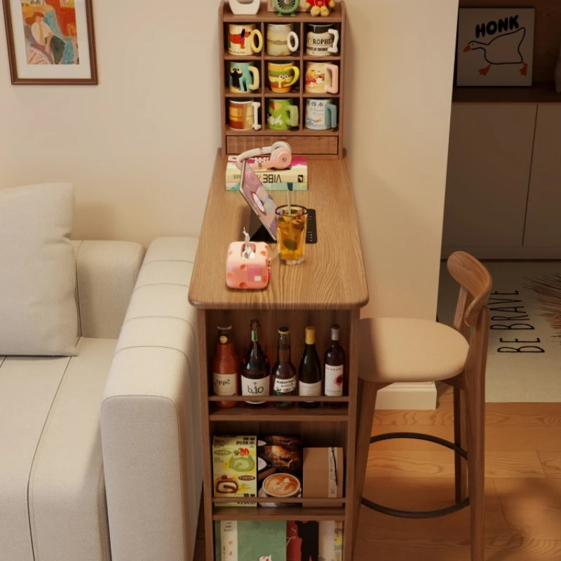 

Winter wood solid wood bar table balcony living room partition telescopic small apartment high bar side cabinet sofa bar table