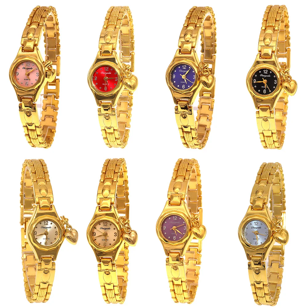 8 قطع ساعة ذهبية فاخرة للنساء بمينا صغير وساعة يد نسائية أنيقة وساعة نسائية عصرية