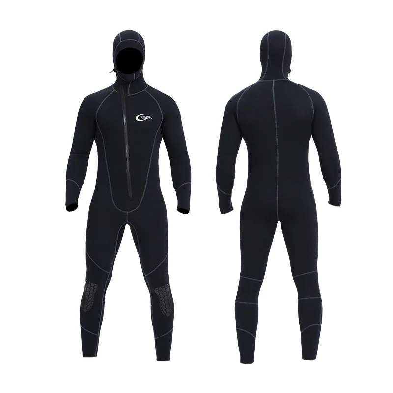 Oulylan 5mm Neoprene Wetsuit Men One-piece Front Zipper Hooded Diving Suit Keep Warm Surf Suit Wetsuit Water Sports Equipment