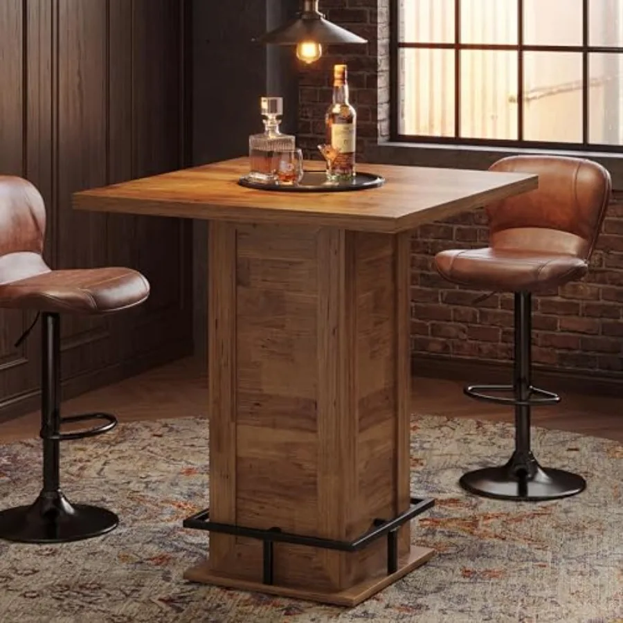 Square Bar Height Table, 39.4 H Counter Height Pub Table in Black Metal with Footrest for Dining Room, Kitchen, Restaurant, Caf