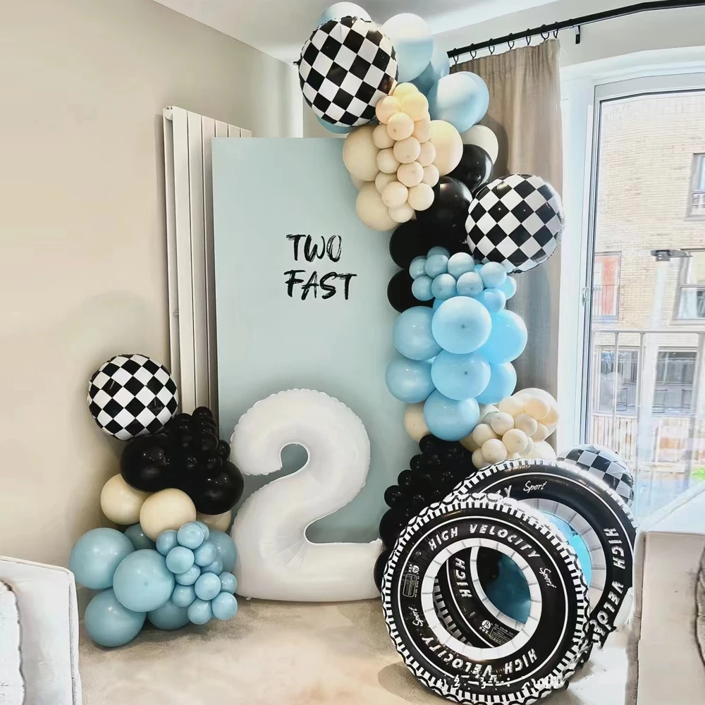 118Pcs Tire Balloon Garland Arch Kit with 40inch Number Balloons  Two Fast Boy's Birthday Racing Car Party Baby Shower Decoratio