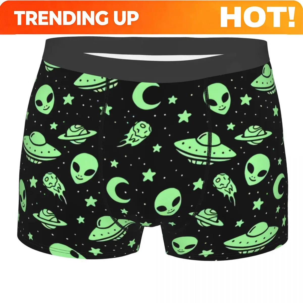 Custom Green Alien UFO Moon Boxers Shorts Men's Briefs Underwear Sexy Underpants