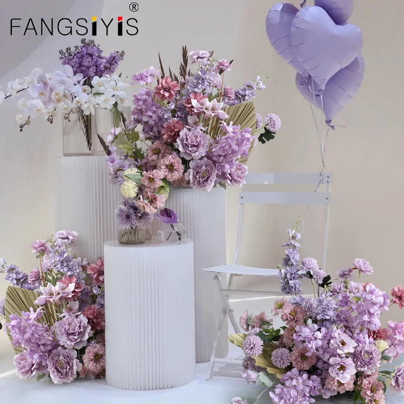 

Artificial Silk Flowers Wedding Layout PurPle Flower Arrangement Commercial Stage Background Floral Decor Window Display Props