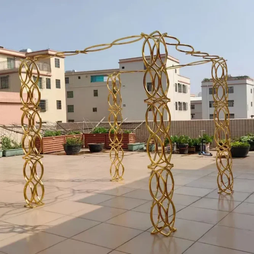 Wedding ceremony golden metal wedding reception outdoor background decoration arch