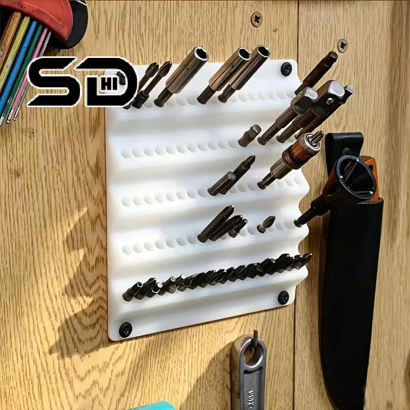 Orange Wall Mounted Drill Bit Holder Multi Size Slots Durable For Home Garage Tool Storage