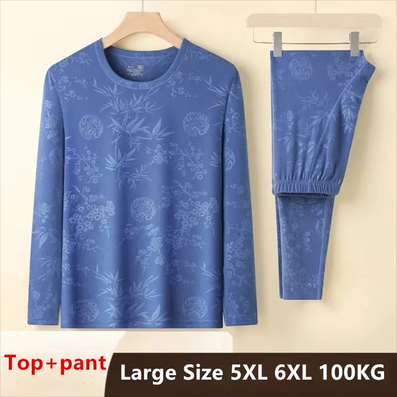 Winter Men Thermal Underwear Set Soft lined Warm Base Layer Sleepwear Elastic Round Neck Skin-friendly Long Sleeve Casual Sets