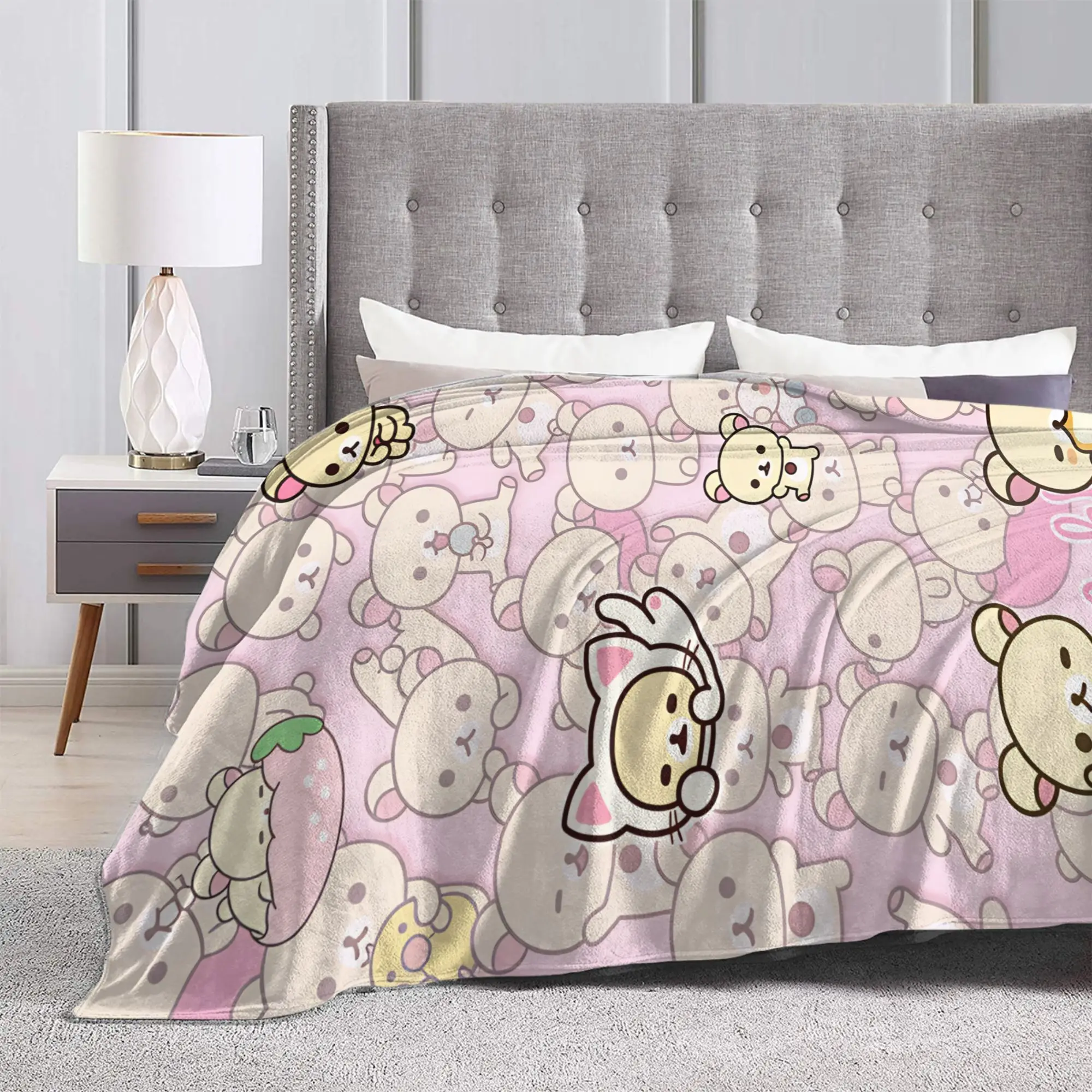 Super Soft BlanketsChildren Travel Rilakkuma Pink Small Bedding Throws  Flannel Bedspread For Couch Bed Novelty Sofa Bed Cover