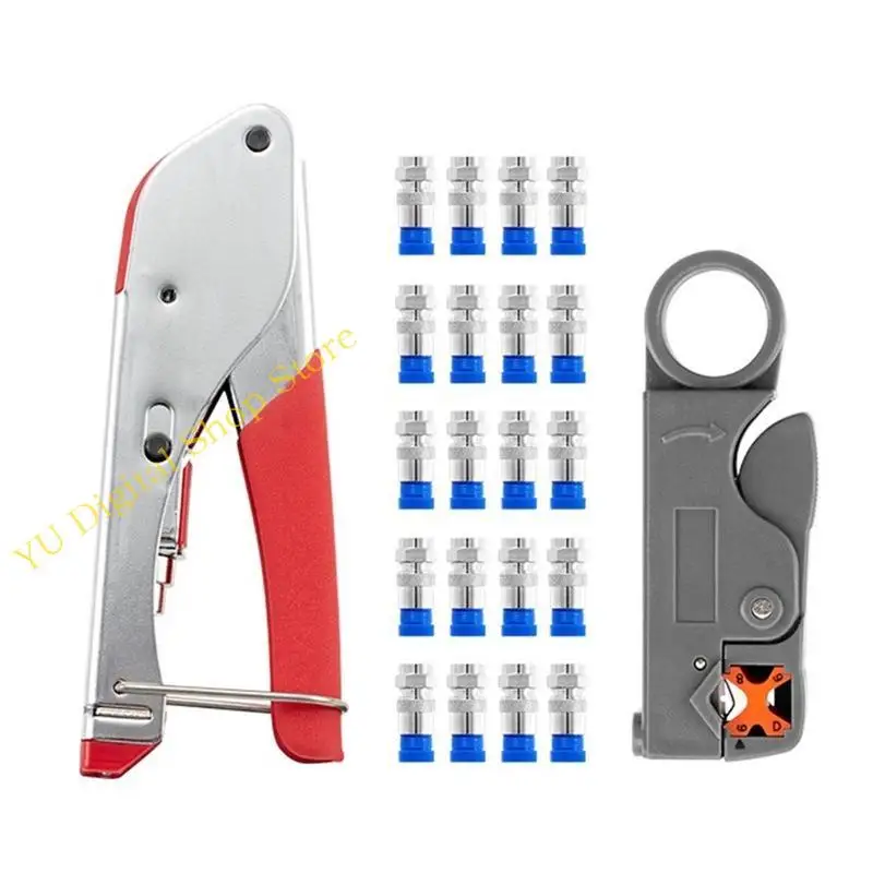 ชุดเครื่องมือลวดสายเคเบิลโคแอกเซียล 96BA สำหรับ RG59 RG6 พร้อมขั้วต่อการบีบอัด F F