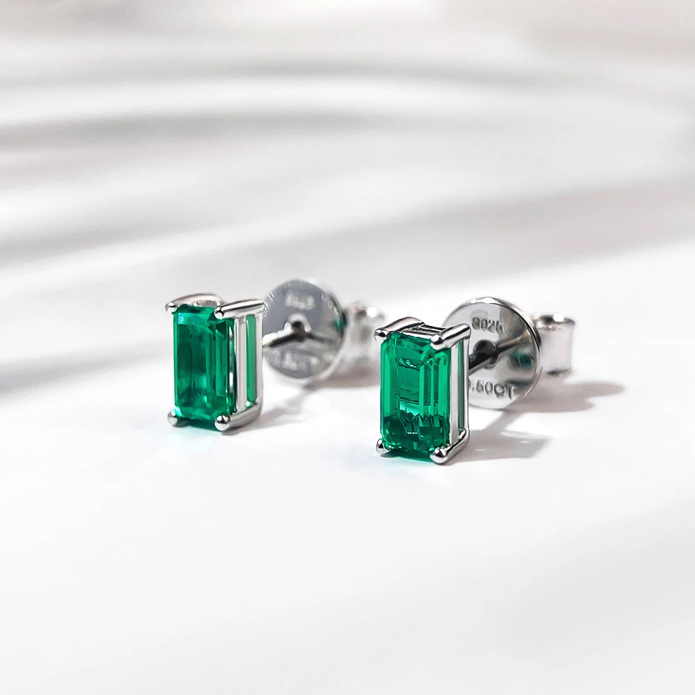 Onnelik 3*5mm Real Lab Grown Columbia Emerald Earrings with Emerald S925 Sterling Silver for Women Wedding Party Fine Jewelry