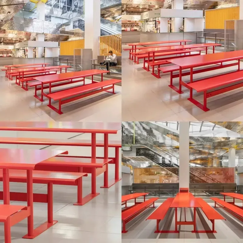 Nordic Style Premium Red Aluminum Alloy Bench and Table Set for Indoor Outdoor Leisure Areas in Shopping Malls
