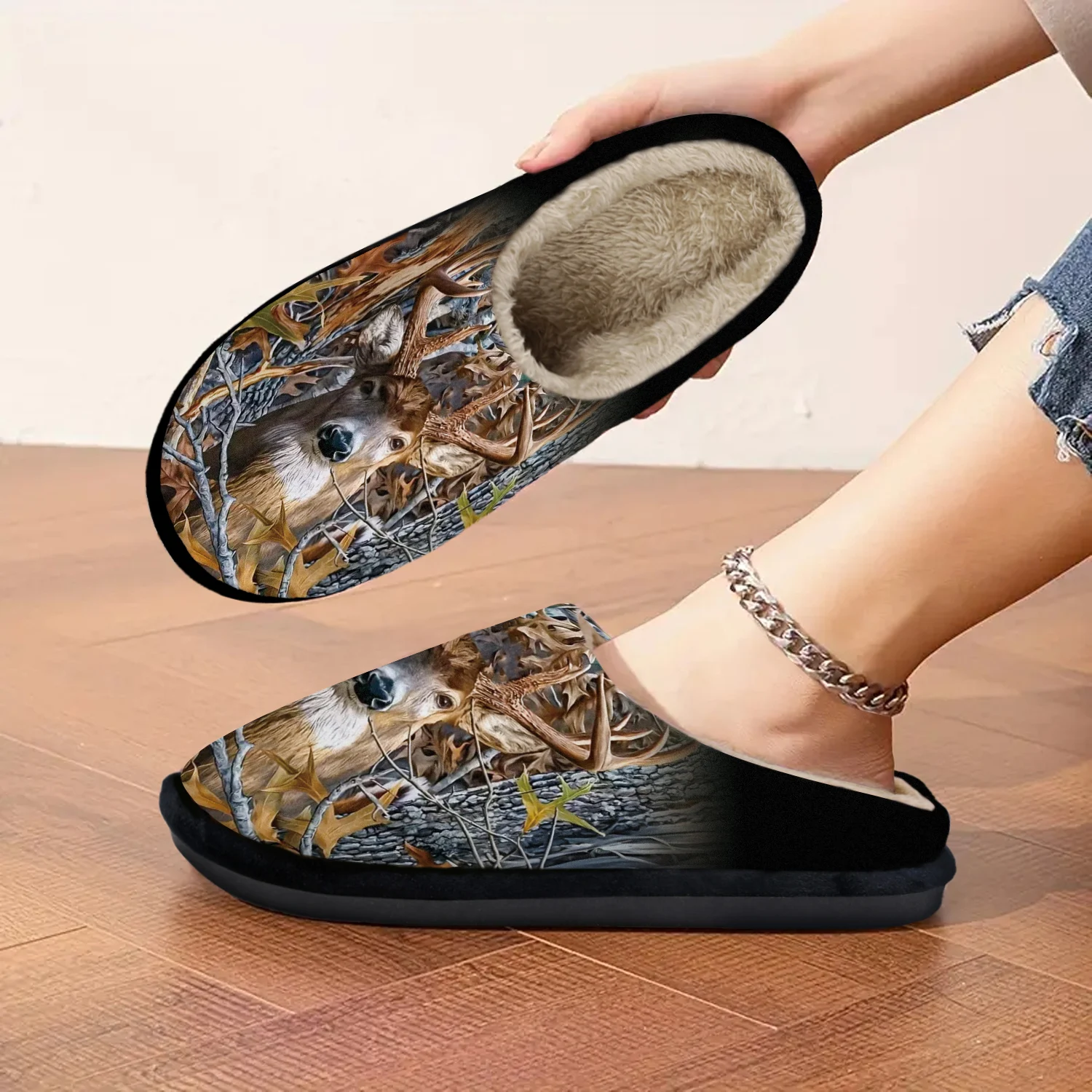 شبشب شتوي نسائي - حذاء منزلي داخلي قطيفة بنعل غير قابل للانزلاق، بطانة سميكة ودافئة - أحذية مريحة للطقس البارد للمنزل #4