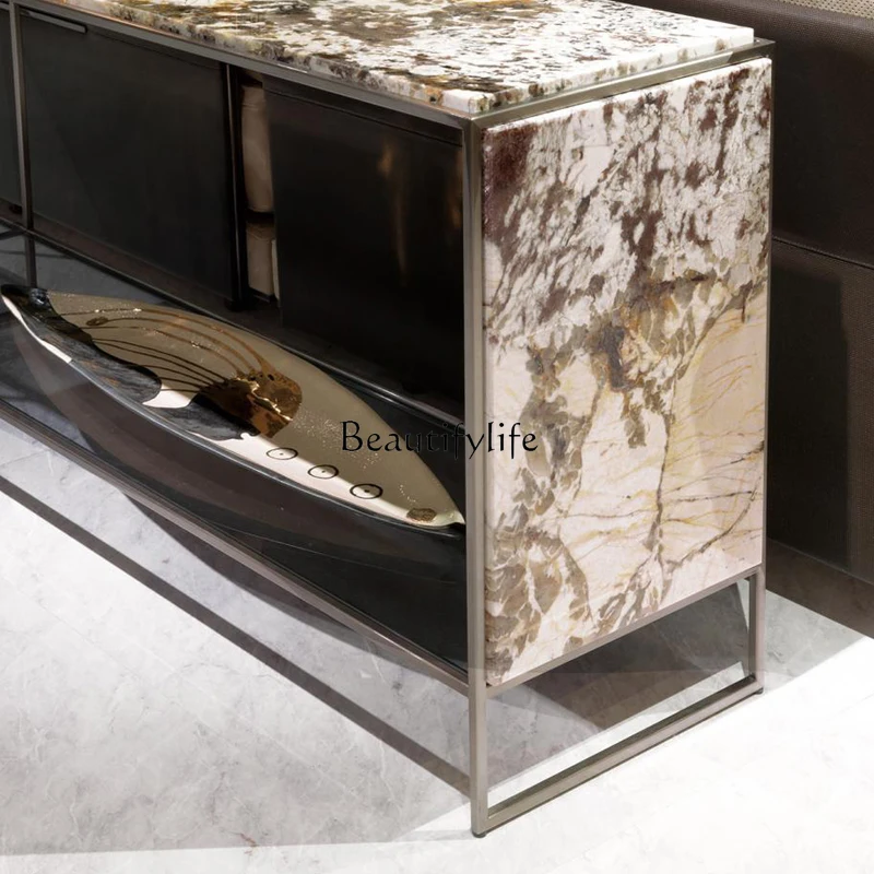 4Light luxury Italian marble sofa back few cabinets modern minimalist end view table rack