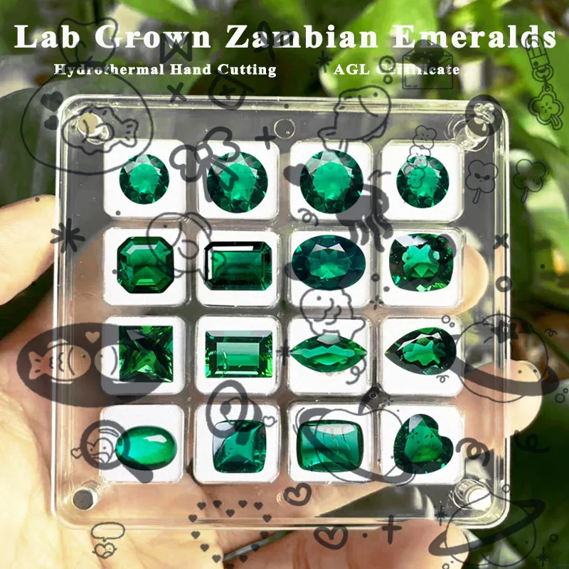 Lab Grown Zambian Natural Inclusions Hydrothermal Emeralds Hand Cut AGL Certified Loose Gemstones with Shapes for Jewelry Making